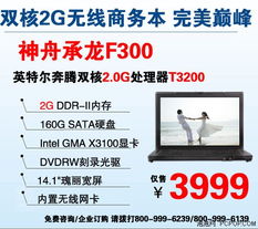 3999商務巔峰 雙核2g無線本神舟f300